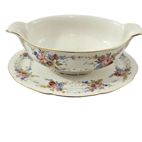 Imperial Bohemian Fine China Floral Print Gravy Boat w/Underplate Czechoslovakia - Picture 2 of 14